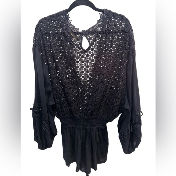 {NWT Ramy Brook Hilary Balloon Sleeve Embroidered Romper in Black Size Medium} - Picture 9 of 14